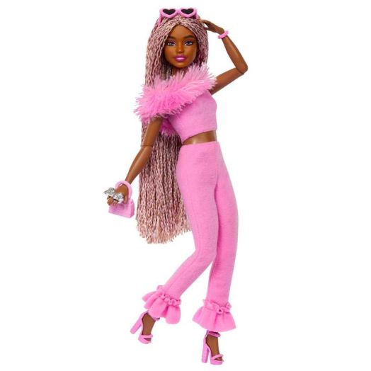 Barbie Deluxe Style Doll #4 in Barbiecore Soft Pink Jumpsuit Outfit, Braids and Fun Accessories