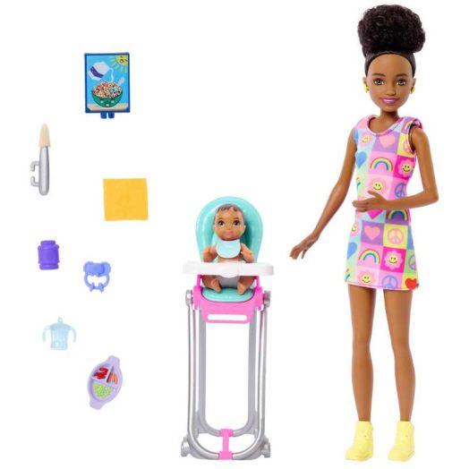 Barbie Skipper Babysitters Inc & Playset, Includes Doll, Baby, and Mealtime Accessories, 10 Piece Set