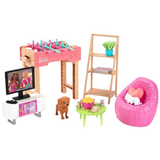 Barbie World Game Room Set with 19 Dollhouse Accessories, Furniture & Pets [ Exclusive]