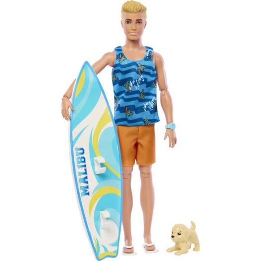 Ken Doll with Surfboard, Poseable Blonde Barbie Ken Beach Doll [ Exclusive]