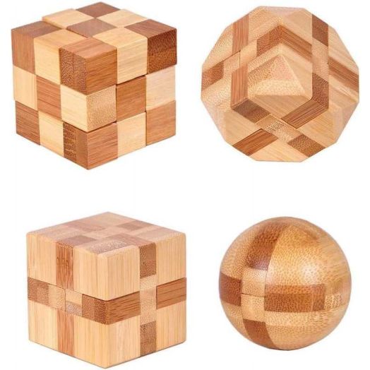 Bbiamsleep Intellectual Logical Training Wooden 3D Puzzle, 4 Count