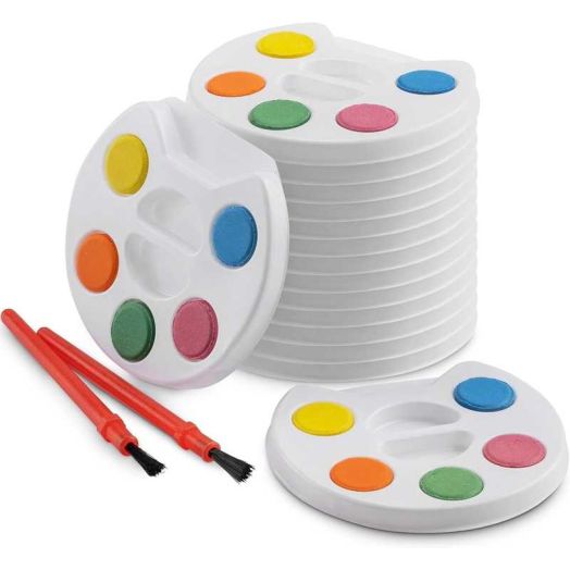 Bedwina Mini Watercolor Paint Sets for Kids, 5 Watercolor Paints with Paint Brush, Bulk Pack of 12