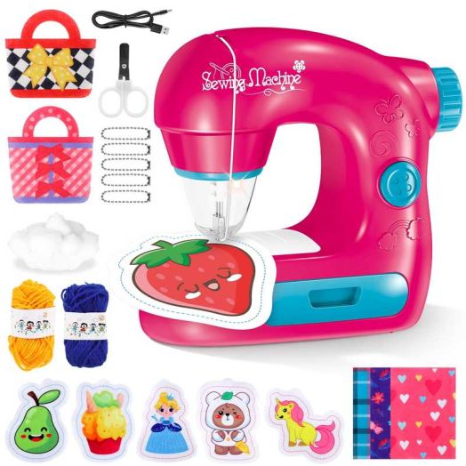 Beefunni Sewing Machine Toy Kit for Kids, Sewing Machine with Fabric Sewing Kit, Arts & Crafts Kids Toys for Kids Girls 4-12