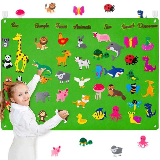 Belanttega 54Pcs/set Animals Felt Story Board Preschool Animal Classification Felt Board Stories Set Animal Family Interactive Kit Preschool Early Learning for Child Hanging Boards