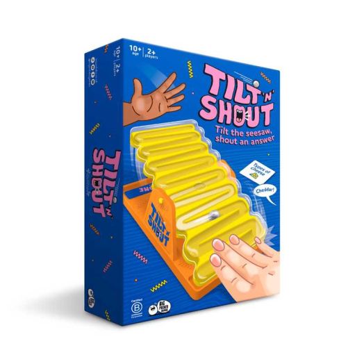 Big Potato Games Tilt 'n' Shout Board Game, Fast Action-Trivia Party Game with Seesaw Marble-Run Timer, 2+ Players, 20-Min Play, Ages 10+