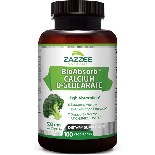 Zazzee Calcium D-Glucarate | 500 mg per Capsule | 100 Veggie Capsules | Plus 5 mg BioPerine for Enhanced Absorption | Vegetarian/Vegan | Supports Healthy Detoxification and Healthy Estrogen Levels