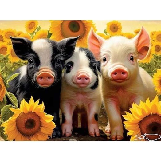 Bits and Pieces 300-Piece Jigsaw Puzzle for Adults - Hello Sunshine Piglets & Sunflowers, Large Pieces 18" x 24", No 2 Pieces Alike