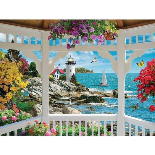 Bits and Pieces Jigsaw Puzzle Gazebo View 2000-Piece Lighthouse Ocean Seascape for Adults 26 x 39 Inch