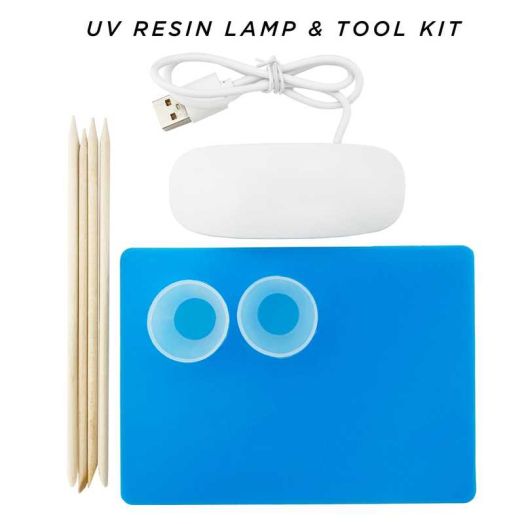 Blue Moon Beads UV Resin Craft Tool Kit, Includes Lamp, Silicone Mat, Cups, Stir Sticks, Unisex Teen to Adult, 8 Pieces