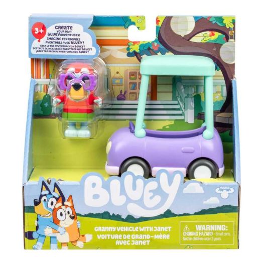 Bluey Ride Along Grannies Car with Janet Figure, Fits One 3 Inch Doll, Ages 3+