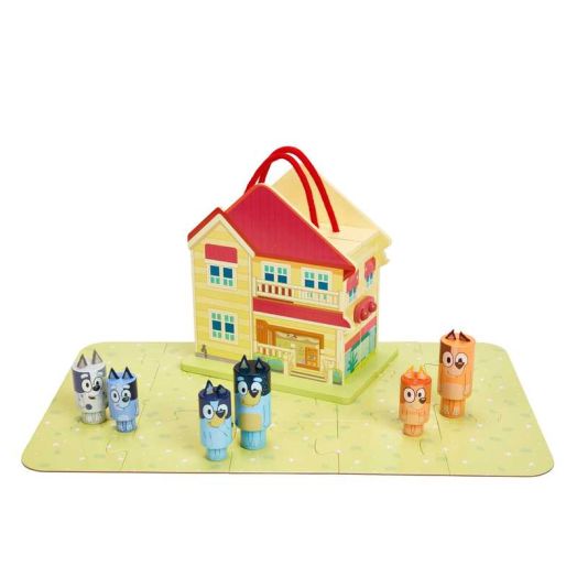 Bluey Wooden Carry Along House, 22 Total Pieces, Portable Activity Set, Ages 3+