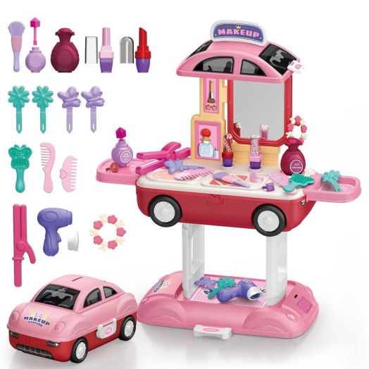 Bmag 40 PCS Kids Vanity Set, Pretend Play Girls Makeup Vanity Table with Mirror, Gift for Girls 3 4 5 6 Years Old, Pink