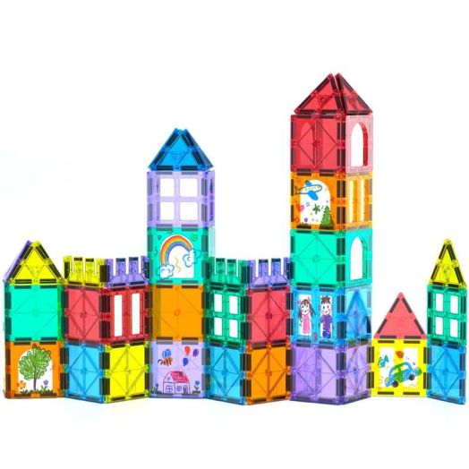 Bmag 40PCS Magnetic Building Tiles with DIY Stickers and 6-Color Acrylic Markers for Child 3+