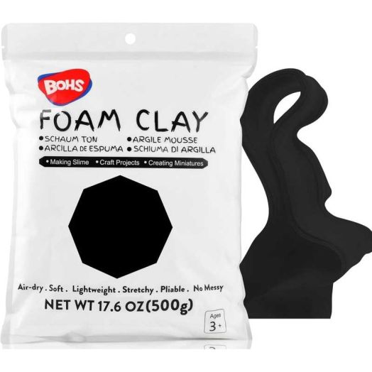 BOHS Black Modeling Foam Clay - 1.1 Lbs, Squishy,Soft, Air Dry -for Flower Mirror,Cosplay,Fake Bake, Slime Supplies-500g