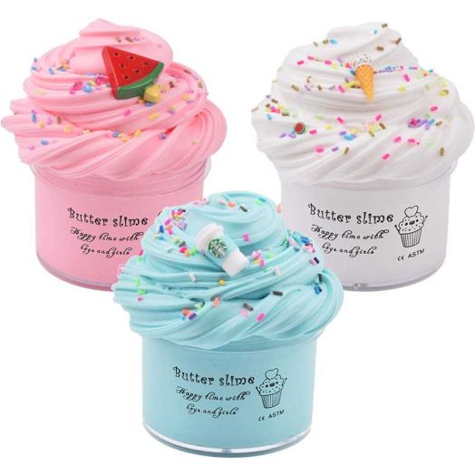 Kit with 3 Pack Butter Slime,Pink Watermelon,White Ice Cream and Ocean Coffee,Scented Slime Kit for Girls and Boys ,Super Soft and Non Sticky DIY Surprise Slime