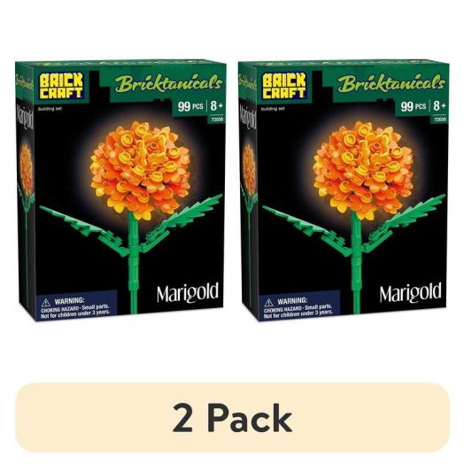 (2 pack) Brickcraft Bricktanicals Marigold Brick Building Set (99- Plastic Piece Set), Artificial Flower Decoration Craft Kit, Gift for Him and Her