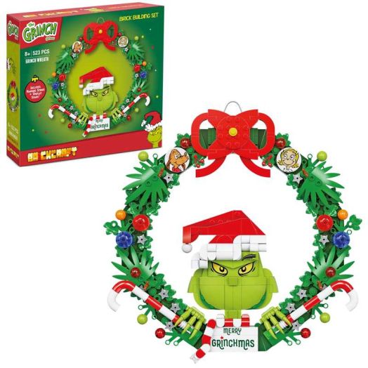 Brickcraft Grinch Wreath Brick Building Kit (523- Plastic Piece Set), Limited Edition Collectible, Christmas Décor, Hanging Decoration, Toy Gift Idea for Boys and Girls Ages 8 Years Old and up