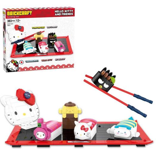 Brickcraft Hello Kitty Sushi Bar (383 pcs) - Sanrio Building Kit with Friends & Sushi Platter, Collectible Toy for Teens & Adults