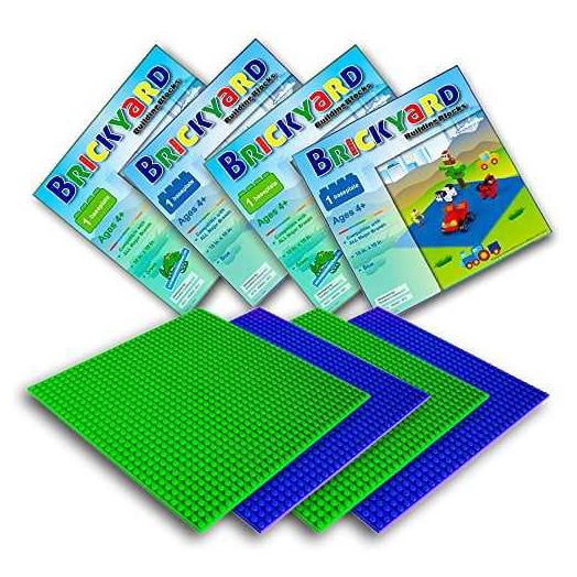 4 Baseplates, 10 x 10 Inches Large Thick Base Plates for Building Bricks by Brickyard Building Blocks, Perfect for Activity Table (2 Green, 2 Blue)