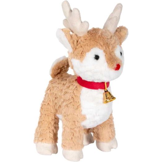 BRINJOY Cute Deer Stuffed Animal, 12.6 Inch Reindeer Fawn Plush Toy w/Bell, Red Nose, Toddlers Small Baby Deer Animal Plushie, Woodland Party Soft Toy, Gift for Kids