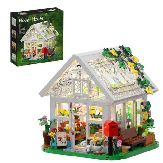 Flower House Building Set Garden House Building Toy with LED Light Build a Greenhouse Model Graduation Gift for Friends Girls (597pcs)