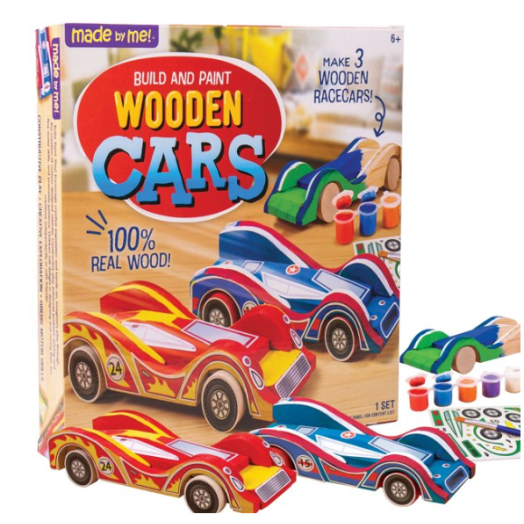 Made By Me Build & Paint Wood Cars, 3 Race Car with Moving Wheelss, 6+