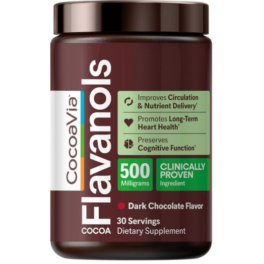 CocoaVia Cardio Health Cocoa Powder, 30 Servings, 500mg Cocoa Flavanols, Support Heart Health, Boost Nitric Oxide, Improve Circulation, Energy, Preworkout, Vegan, Dark Chocolate Cacao | CocoaVia