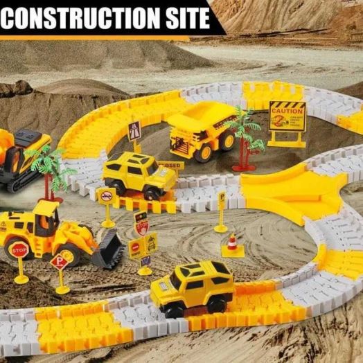 Construction Race Track Set 276pcs for Boys - Flexible Track with Trucks, Cars & Engineering Vehicles, STEM Playset for Kids Age 3+