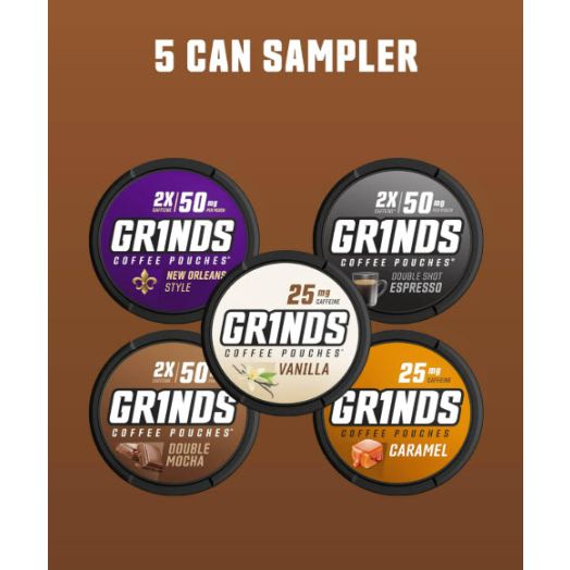 Grinds Coffee Pouches, 5 Can Sampler, Tobacco Free, Nicotine Free