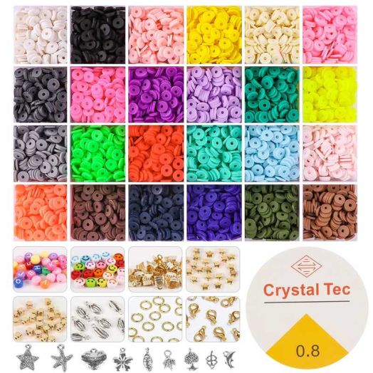 CandWuom 24 Colors Clay Beads for Bracelet Making Kit for Girls 8-12, Flat Polymer Heishi Beads Set, Letter Beads for Girls Jewelry Making Crafts