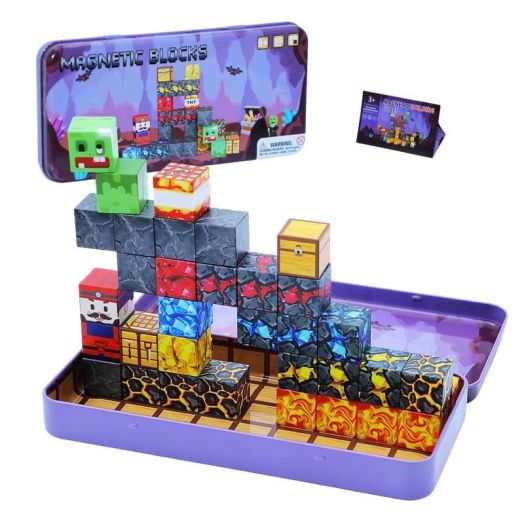 CEREECOO Mini Magnetic Tiles Travel Set with Metal Storage Box, 35 Pcs Small Portable Building Blocks, STEM Toys for Road Trip & Airplane, Gift for Kids 3+