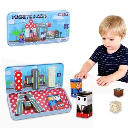 CEREECOO Mini Magnetic Tiles Travel Set with Metal Storage Box, 35 Pcs Small Portable Building Blocks, STEM Toys for Road Trip & Airplane, Gift for Kids 3+