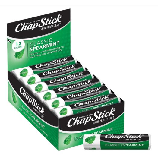 ChapStick Classic Spearmint Flavored Mint Lip Balm Tubes, 0.15 Oz, 12 Count