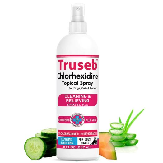 Truseb Medicated Chlorhexidine & Ketoconazole Spray for Dogs & Cats - Hot Spot & Skin Relief, 8 oz