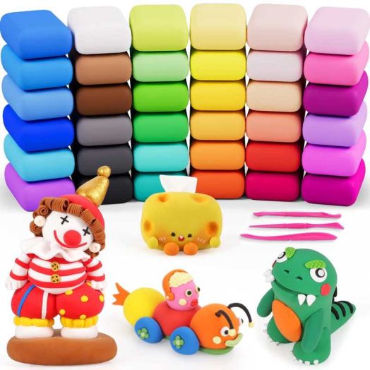 CiaraQ Modeling Clay Kit - 36 Colors Air Dry Ultra Light Clay, Safe Non-Toxic Art Craft Supplies, Great for 3+ Years Old Kids Beginners DIY Projects