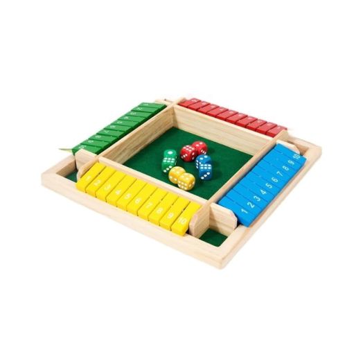 Shut The Box Dice Game, Four Sided Flip Game Board, 2-4 Player Family Wooden Board Table Math Games for Adults and Kids, 8 Dices Classics Games for Classroom,Home,Party or Pub