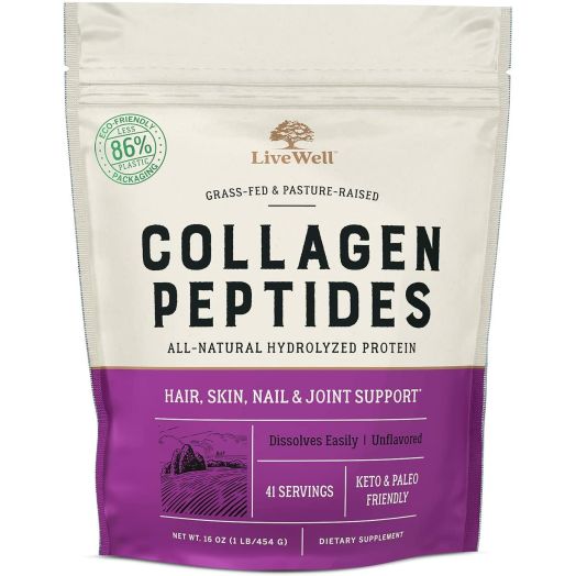 LiveWell Labs Nutrition Collagen Peptides, Hair, Skin, Nail, and Joint Support, 41 Servings