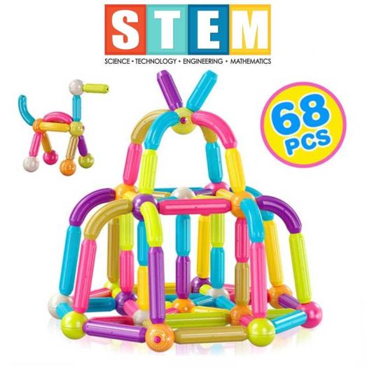 Contixo STEM Learning Set - Multicolor 3D Magnet Blocks, 68 Pieces