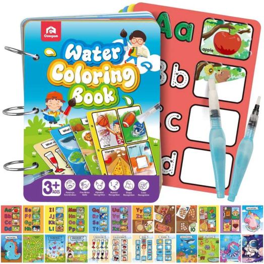 Coogam Water Coloring Busy Book,Alphabet Learning Toys for 3 Years Old(12 Pieces)