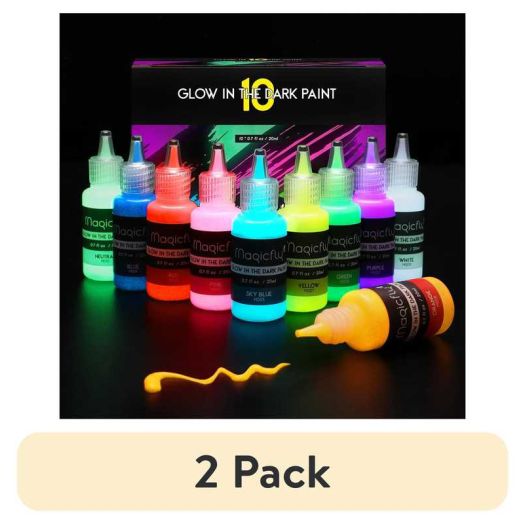 (2 pack) Magicfly Acrylic Glow in The Dark Paint, 10 Bright Colours 60 ml / 2 oz for Painting, Halloween , Christmas