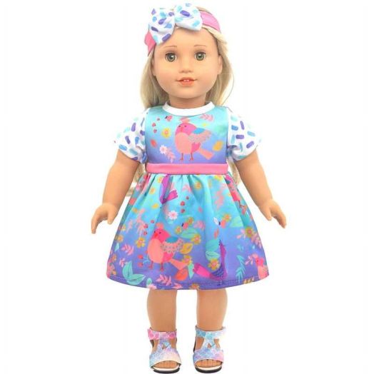 COSDOLL 16-18 in Baby Dolls Clothing Gradient Blue Bird Flower Skirt for Doll Kawaii Clothes Baby Items Outfit | Fits American Girl Dolls