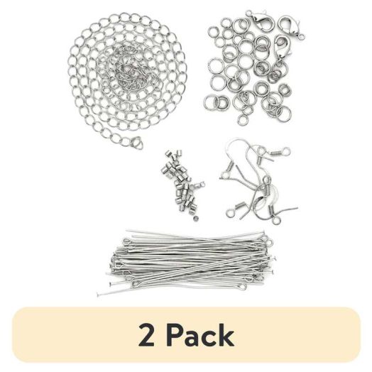 (2 pack) Cousin DIY 75 Piece Metal Jewelry Findings Starter Pack, Silver Finish