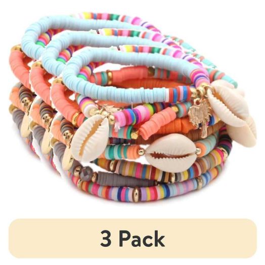 (3 pack) Cousin DIY Pastel Heishi Bead and Cowrie Shell DIY Bracelet Kit, Clay/Shell, 862 Piece, 69995665