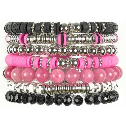 Cousin DIY Pink and Black Heishi Stack DIY Bracelet Kit, 564 Beads, Clay/Metal, Adult, 69995660