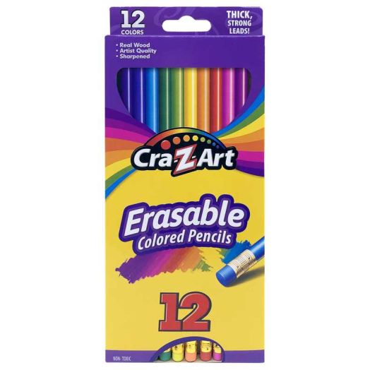 Cra-Z-Art Erasable Colored Pencils 12 Pack, Beginner Child to Adult, School Supplies