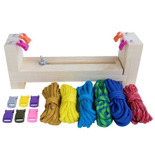 Craft County Adjustable Jig Bracelet Maker Pack Kit 550 Paracord and Buckles Included Wristband Maker Parachute Cord Weaving Braiding DIY Crafting Tool Wooden Base