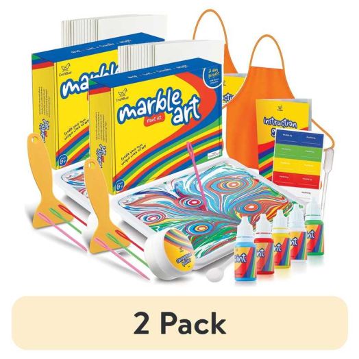 (2 pack) CraftBud Craft Supplies Marbling Paint Kit & Toy for Kids Art with 5 Paint Colors, Water Art Paint Set Comes with Guide Book , Arts and Crafts for Girls & Boys Ages 6+