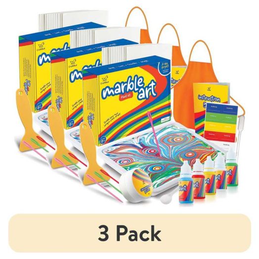 (3 pack) CraftBud Craft Supplies Marbling Paint Kit & Toy for Kids Art with 5 Paint Colors, Water Art Paint Set Comes with Guide Book , Arts and Crafts for Girls & Boys Ages 6+