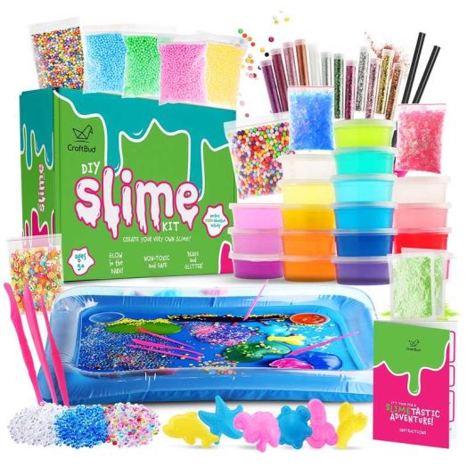 CraftBud Kids Slime Kits for Girls, 18 Color DIY Arts and Crafts for Kids, Glow in the Dark Slime Making Kit, Girls Toys 8 - 11, Ultimate Girl Gifts