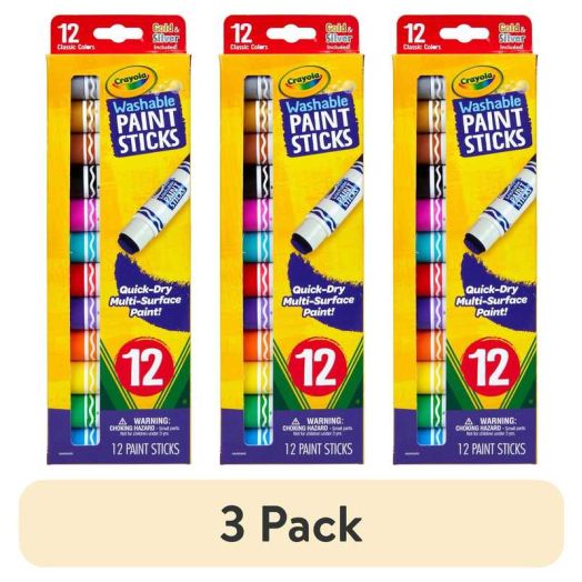 (3 pack) Crayola Quick Dry Paint Sticks, 12 Ct, Washable Paint Set for Kids, Easter Basket Stuffers, School Supplies, Classroom Must Haves, Easter Crafts, Gift, Ages 3+